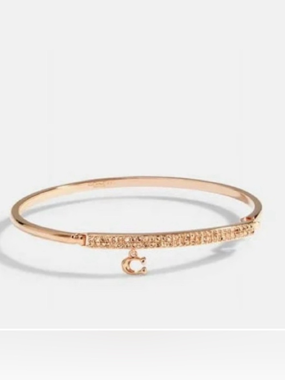Coach Signature Pave Bar Hinged Bangle bracelet rose gold NWT